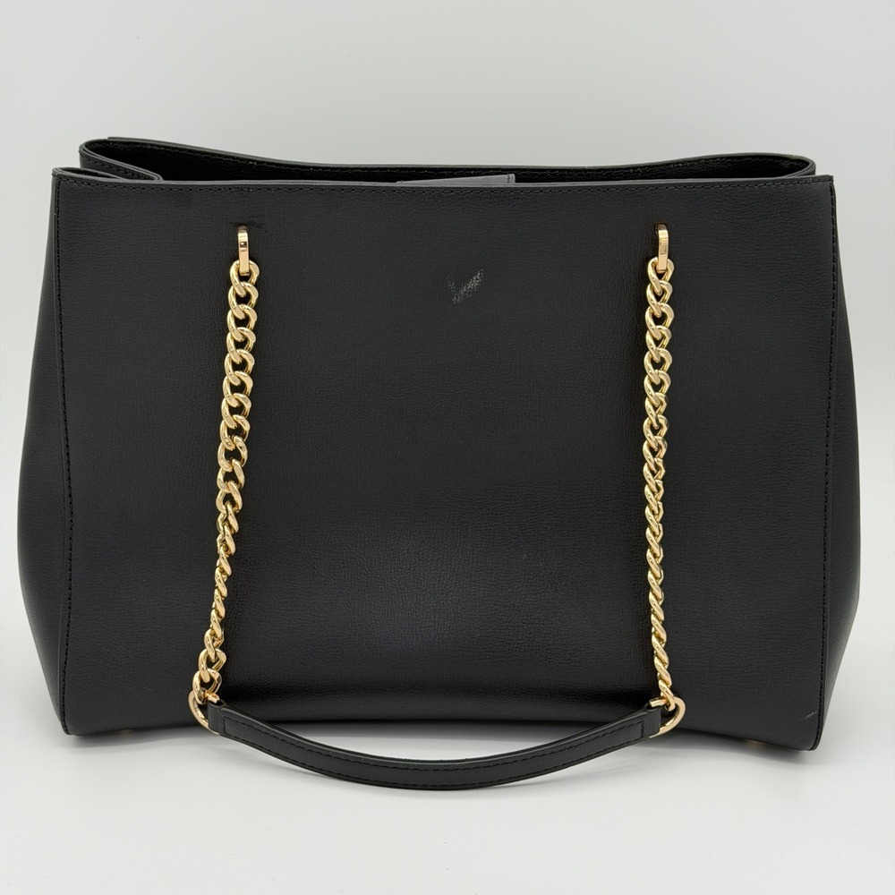 Michael Kors Ellis Large Black Leather Gold Chain Shoulder Tote‎ Bag Purse - Picture 6 of 13
